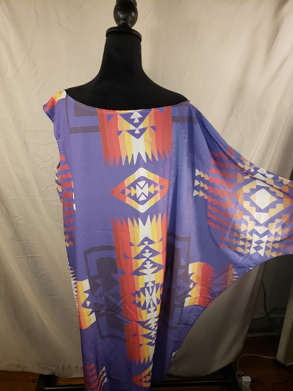 Vibrant Purple Aztec Print Maxi Dress With One Sleeve - 1X - Picture 2 of 4